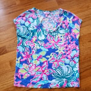 LILLY PULITZER LINEN T-SHIRT XXS/XS